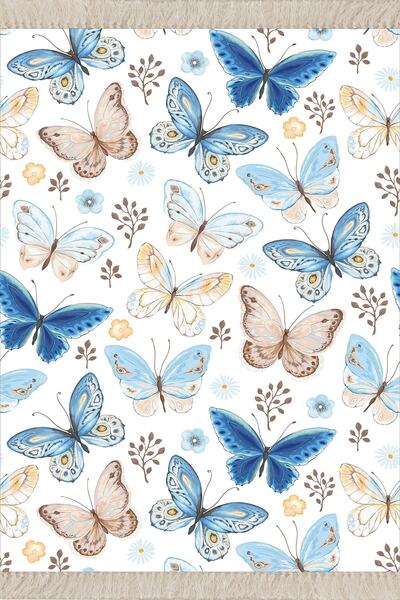 Pelangi Renkli Kelebek Desenli Kelebek Şeklinde Dijital Baskı Yıkanabilir Kaymaz Taban Salon Halısı