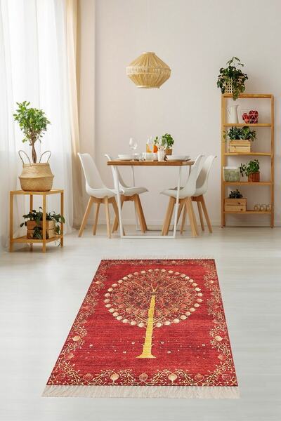 Pelangi Ağaç Desenli Dijital Baskı Yıkanabilir Kaymaz Taban Etnik Kilim Desen...