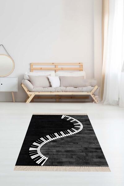 Pelangi Piyano Desenli Halı Dijital Baskı Yıkanabilir Kaymaz Taban Modern Sal...