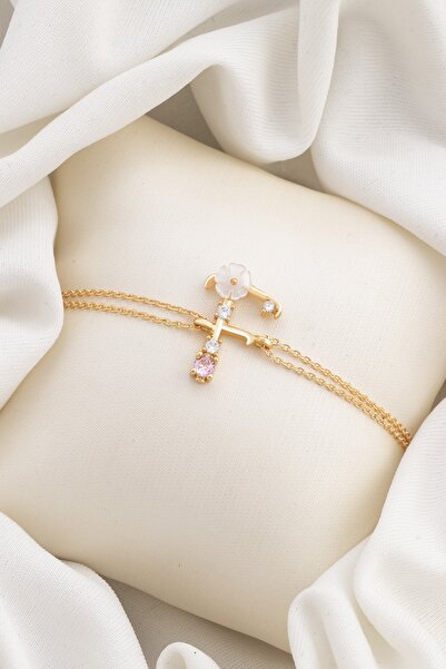 Sortie Aksesuar Italyan Tasarım Flowers Zirkon Manolya Figürlü Harf Bileklik F