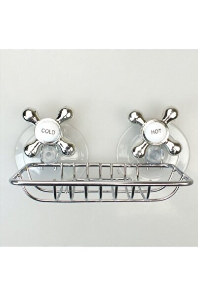 EMİRLER Çelik Üzeri Krom Kaplama Retro Musluk Başı Modeli Vantuzlu Sabun Rafı - Vakumlu Sabunluk - Süngerlik
