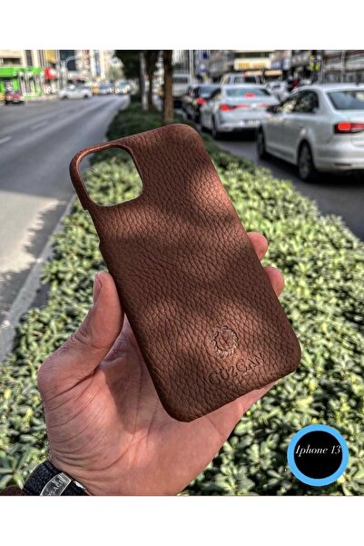 CüzCan Brown Iphone 13 Hakiki Deri Telefon Kılıfı