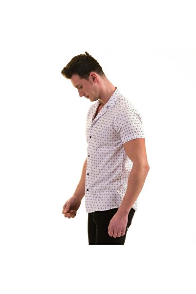 Exve Exclusive Біла чорна квіткова принт бавовняна дихаюча Slim Fit короткий рукав чоловіча сорочка