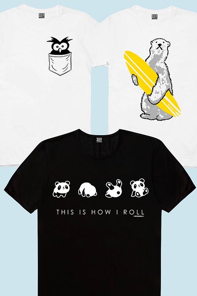 ROCKANDROLL Tricou Surprised Bird Panda Tumble Pole Surf pentru băiat în pachetul de 3 eco de buzunar