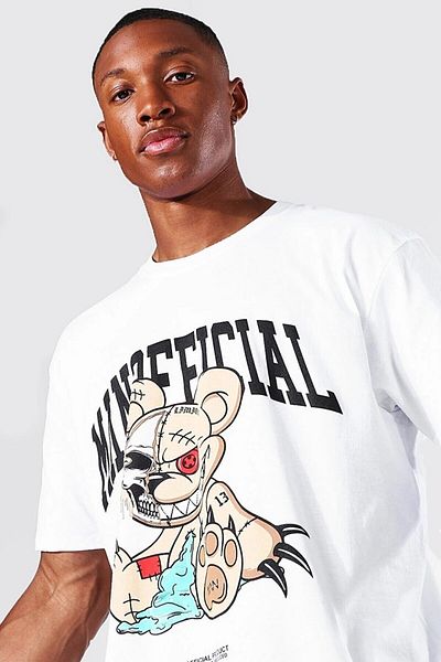 DEEPSENCE Men's White Oversize T-Shirt - Manofficial Front Print