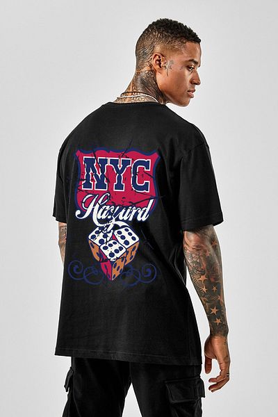 DEEPSENCE Men's Oversize Black T-shirt Nyc Back Printed