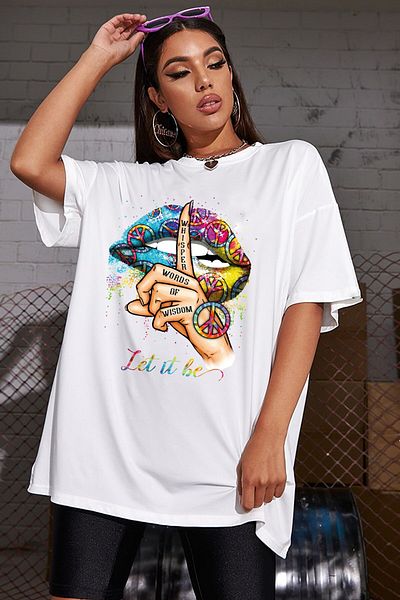DEEPSENCE Γυναικείο μπλουζάκι Oversize Lip Front Print Λευκό