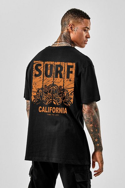 DEEPSENCE Men's Oversize T-shirt SurfCalifornia Back Print Black