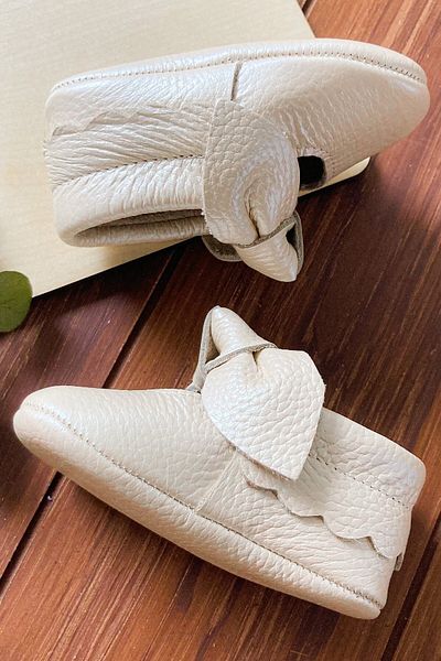Li Puna - Luz Series Metallic Cream 100% Leather Baby First Step Shoes