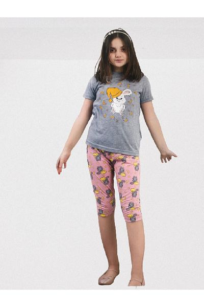 Zirve Girl's T-shirt Capri Pajama Set Cotton