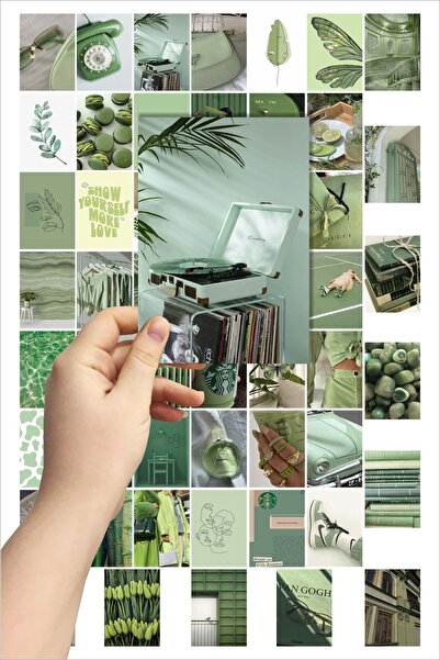 Dekorasna Set de postere de perete verde salvie, colaj de 52 de piese - Poste...