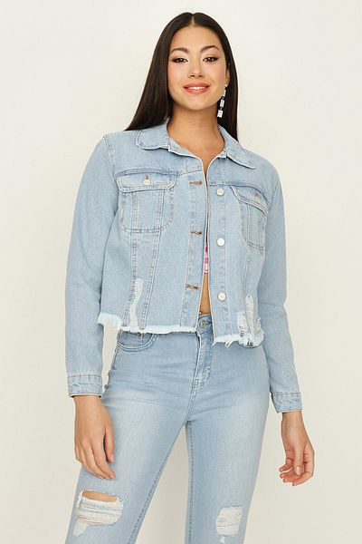 Select Moda Jachetă de damă, albastru deschis, cu nasturi, cu ciucuri