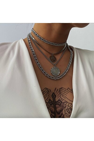 Girift Vintage Allure Boho Vintage Kalın Zincirli Sikke Kolye