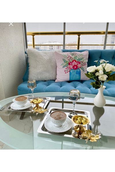 Esina 2-Piece Stainless Steel Butterfly Accessory Tea, Coffee, Cram and Presentation Tray