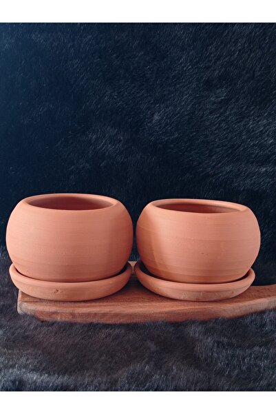Comlekevi Toprak Saksı,iki Adet, Tabaklı