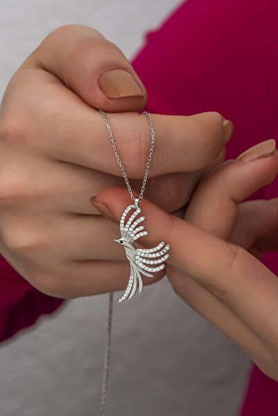 Nereze 925 Ayar Gümüş Zirkon Taşlı Anka Kuşu Kolye