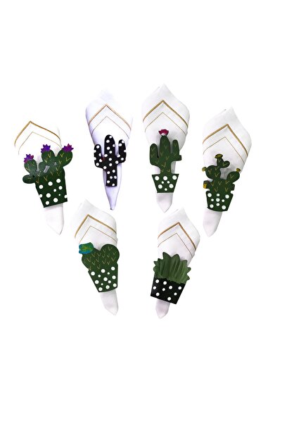 Sister Home Design 6'lı Kaktüs Peçete Halkası & Yüzüğü Seti