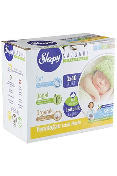 Bebeklerin Dünyası Natural Yenidoğan Islak Pamuklu Havlu, 3 X 40 Adet