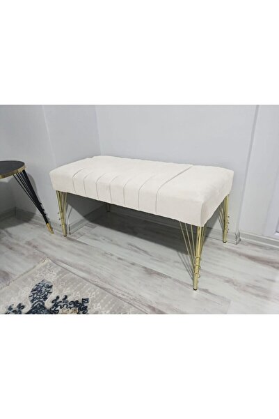 aldagelsin Modern Çizgi Model Puf Ayakucu Bench Gold Metal Ayak 90 Cm