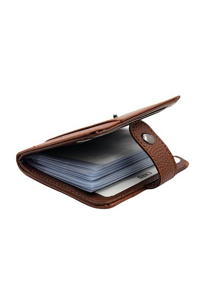 MKM Man Leather Look Transparent Card Holder Wallet & Card Holder Standing Model Tan