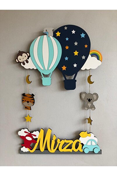 Atölye Selçukum Balonlu Hayvanlı Işıklı Bebek Ahşap Kapı Süsü