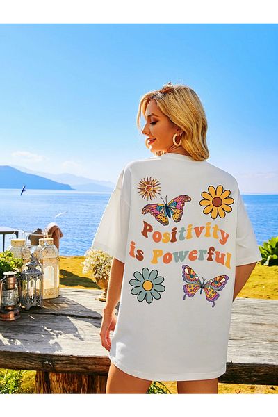Deocept Γυναικείο μπλουζάκι με λευκό Positive Printed Oversize