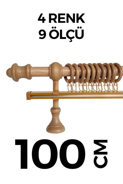 HLMSTOR Ahşap Rustik Perde Askısı Meşe Açık Kahve Tek Raylı 100 Cm