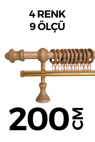 HLMSTOR Ahşap Rustik Perde Askısı Meşe Açık Kahve Tek Raylı 200 Cm