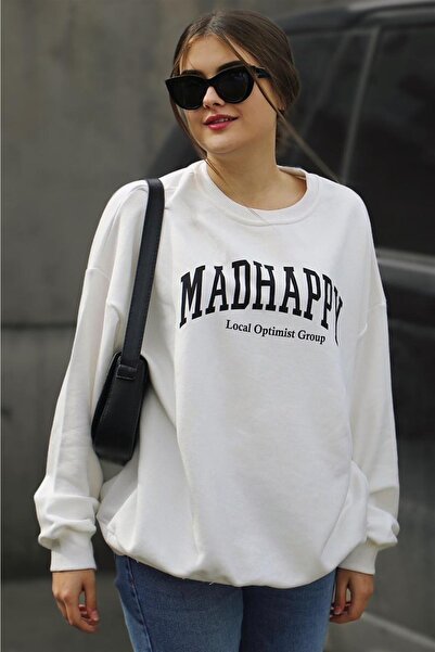 Madmext Mad Girls White Printed Oversize dámská mikina Mg851