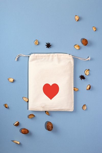 ÇANTAPAK Red Heart Printed Raw Cloth Pouch 5 Pieces (10x15)