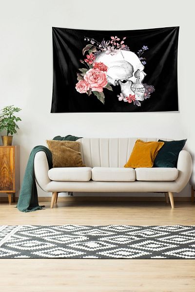 on the clouds Craniu floral - Husă de perete din material textil, textura catifea și rezistentă la pete