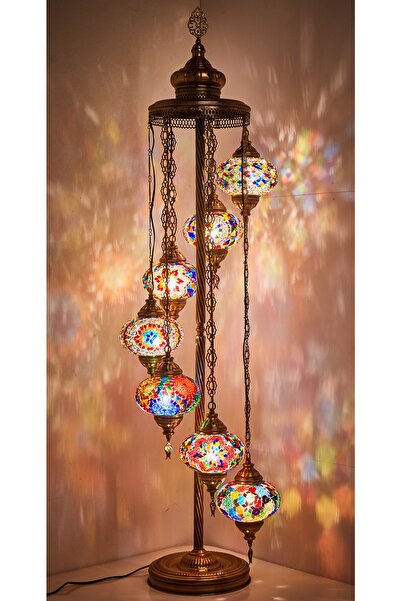 Demmex El Yapımı Mozaik Taşlarla Süslenmiş Ayaklı Lambader 7'li Otantik Dekor Lamba