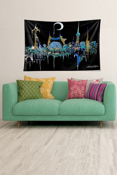 on the clouds Acuarelă Moscheea Istanbul Tema Ramadan Țesătură cu textura catifea rezistentă la pete Tapiserie Tapiserie Tapiserie