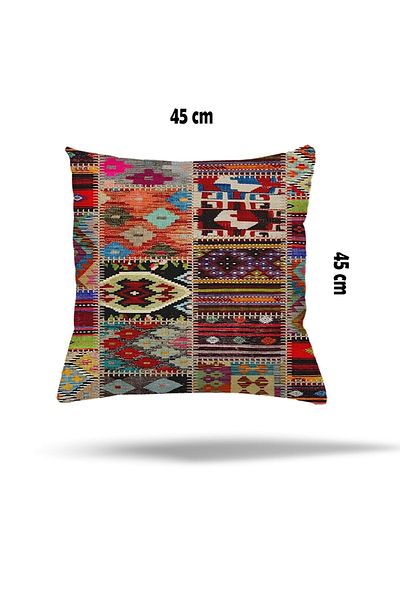 on the clouds Față de pernă cu model floral etnic cu patchwork geometric - fermoar ascuns