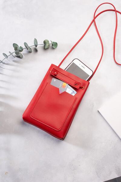 DK LEATHER Γυναικεία κόκκινη τσάντα χιαστί με λουράκι ώμου με μικρή τσέπη