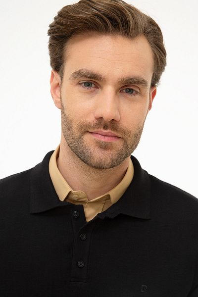 Pierre Cardin Men's Black Slim Fit Polo Collar Basic Knitwear Sweatshirt