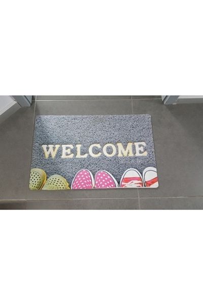 Lorin Door Front Mat Gray Welcome Printed
