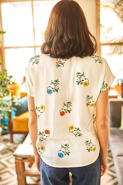 Olalook Dámská tkaná košile Ecru Little Floral Bat GML-19000576