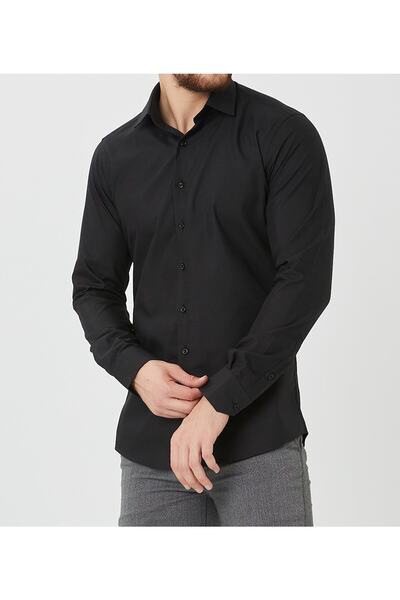 Bilgiçler Men's Black Silm Fit Shirt