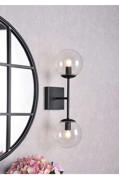 BSA LIGHTING Alanzo 2-Piece Black Sconce (Transparent Glass)