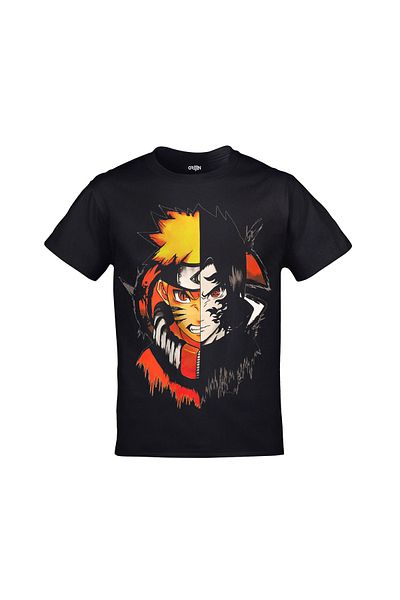 Orijin Tekstil Μαύρο μπλουζάκι Naruto Two Faces Printed Unisex