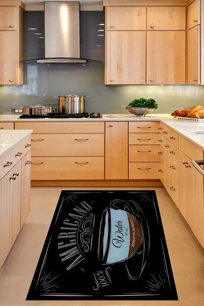 on the clouds Americano Kitchen Dijital Baskılı Kaymaz Taban Yıkanabilir Leke...