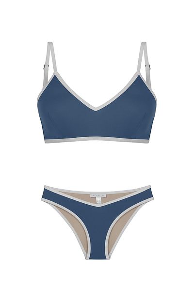 AQUELLA Set de bikini V-Cut Petrol Blue cu țevi
