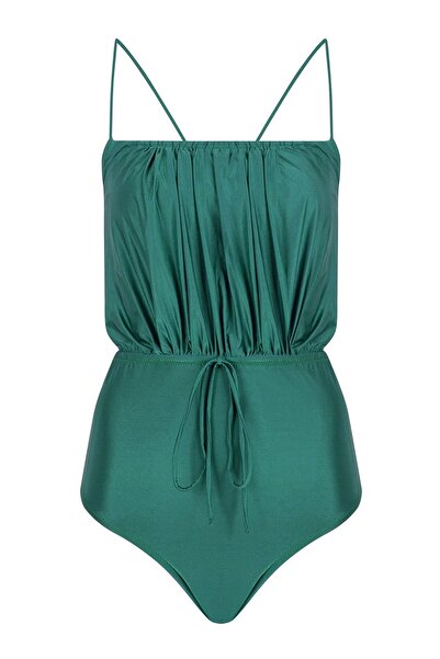 AQUELLA Gathered Oil Green Swimsuit