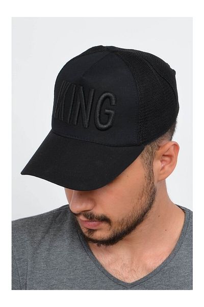 ÖZBEBİŞİM Sports Hat Black with Black Embroidered King Written