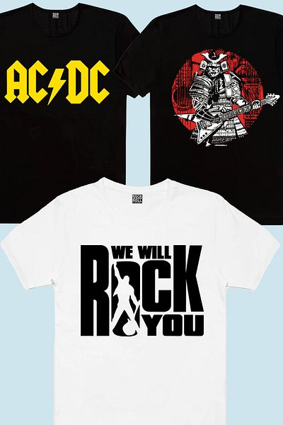 ROCKANDROLL Logo Acdc, Just Rock You White, Tricou Samurai Solo Boy Pack de 3 Eco Pack