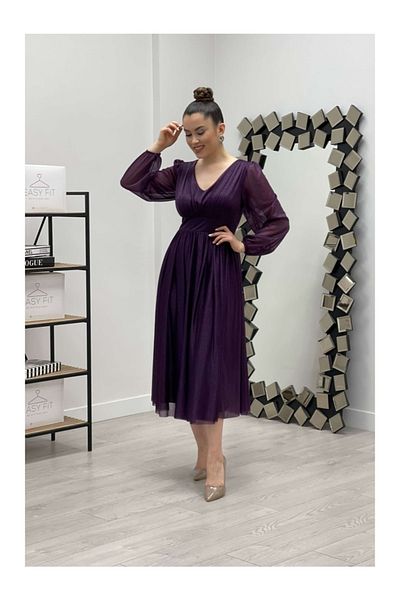 giyimmasalı Glitter Detailed Midi Φόρεμα - Μωβ