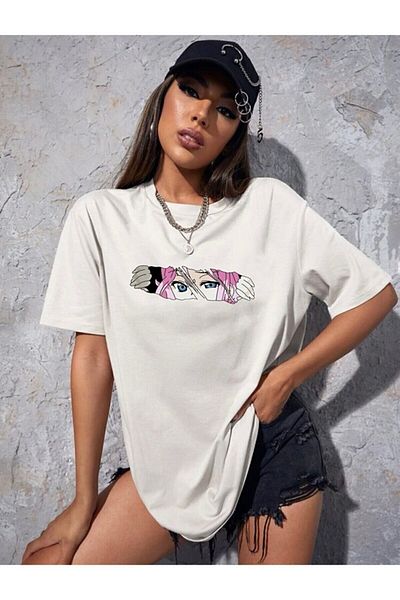 BENROMA 1 προϊόν είναι δώρο για αγορές 6 και άνω Anime Printed Oversize Λευκό T-shirt