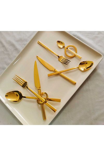 BRONDOFF Stayle 24 Carat Gold Plated 84 Piece Fork Spoon Set