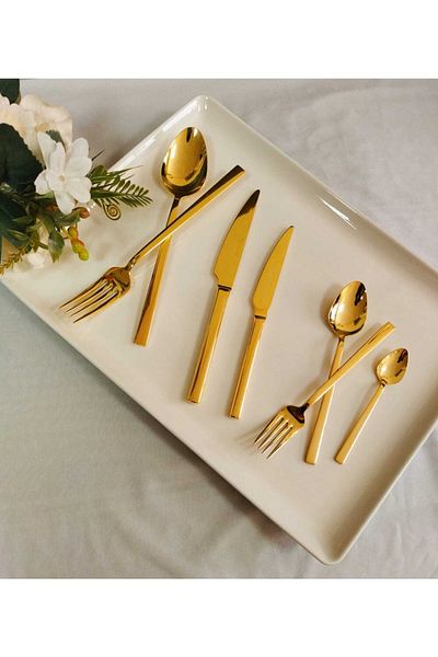 BRONDOFF Stayle 24 Carat Gold Plated 84 Piece Fork Spoon Set